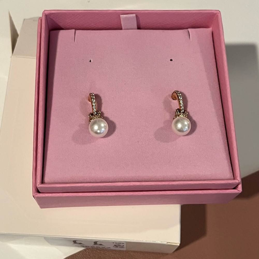 Swarovski rose gold pearl drop earrings